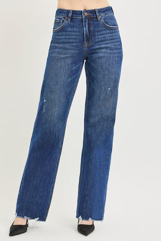 Stretch High Rise Straight Leg Jeans