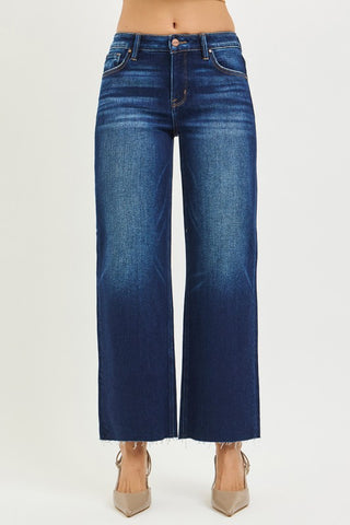 Mid Rise Crop Straight Clean Cut Hem Jeans