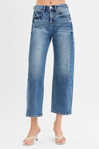 High Rise Crop Barrel Jeans Adjustable wb