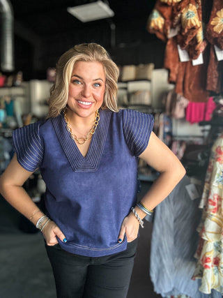 Flutter Sleeve Suede Top