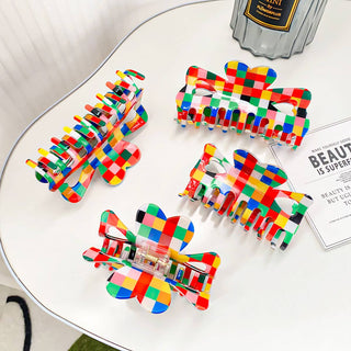 RAINBOW CHECKER HAIR CLAW CLIPS_CWAHA0402
