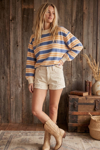 Oversized Terry Striped Sweatshirt