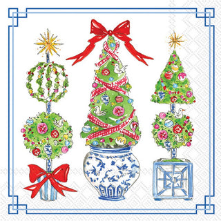 Bright Topiary Trees Christmas Paper Cocktail Napkins