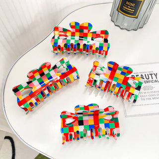 RAINBOW CHECKER HAIR CLAW CLIPS_CWAHA0402