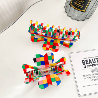 RAINBOW CHECKER HAIR CLAW CLIPS_CWAHA0402