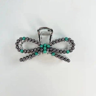  turquoise/faux pearl bow clip