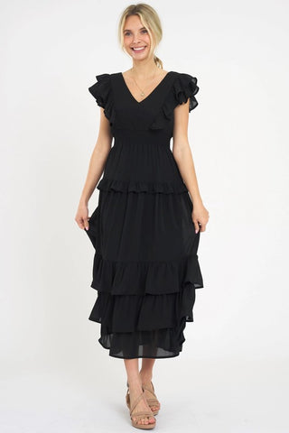 SOLID RUFFLED MAXI DRESS