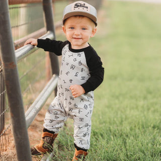 Long Sleeve Boys Romper- Brand print