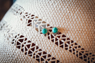 Pico Kingman Turquoise Studs-Three Bead Accent