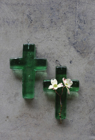 Hanging Recycled Glass Cross