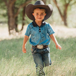 BOYS DESERT BLUE PRINT POLO SHIRT