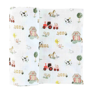 White Farm Print Swaddle