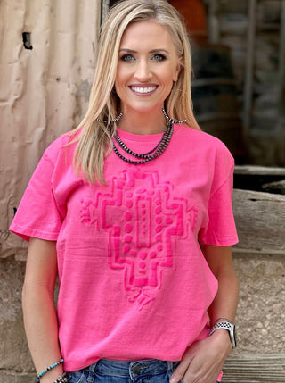 Western Aztec In Neon Pink Puff Ink Tee